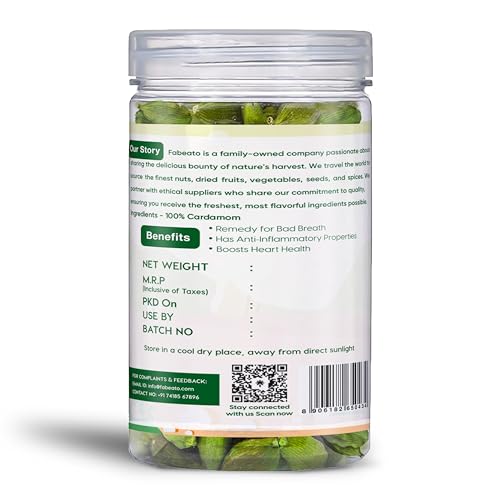 Image of Fabeato Whole Green Cardamom - 8mm Bold | Premium Elaichi | No Artificial Colors | Antioxidant-Rich Spice for Tea & Cooking | Supports Heart Health and Immunity, 50 gram