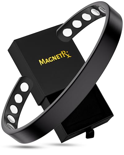 MagnetRX Magnetic Bracelets for Men & Women - Elegant Bangle Mens Cuff - Golf/Tennis Elbow & Balance Stainless Steel Magnetic Bracelets for Women (Black | Medium)