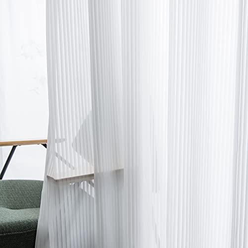 Suouo White Striped Semi Sheer Curtains For Bedroom Living Room Light Filtering Chiffon Voile Window Drapes Rod Pocket 2 Panels 96 Inches Long #TOP7