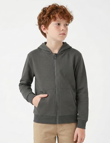 Image of Spring&Gege Boys Zip up Hoodie Soft Solid Classic Full Zip Hooded Sweatshirts for Kids (3-14 Years)