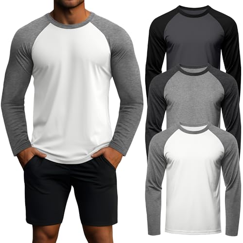 Huukeay Men's Long Sleeve Baseball Shirts 3-Pack