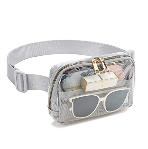 Image of Clear Fanny Pack Belt Bag Stadium Approved for Women Men with Adjustable Strap Water-resistant Waist bag Clear Purse for Travel Workout Running Hiking(Gray）