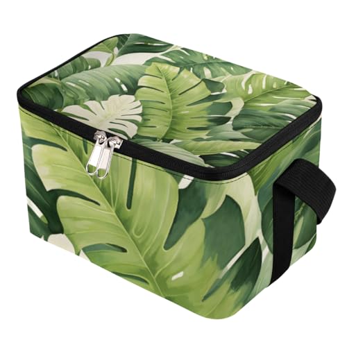 GzLeyigou Lunch Bags for Women Men 9 Cans,Summer Palm Leaves Hot & Cold Food Delivery Bag Insulated Grocery Bag Insulated Lunch Box Green Tropical Leaf Cooler Bag for Office Work Picnic Beach