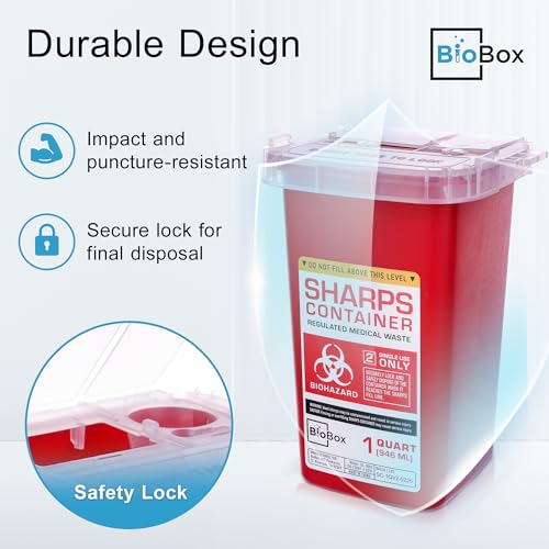 Image of Sharps Container - Small Sharps Containers for Home Use, Travel & Disposal | 1 Quart (Pack of 5), Portable, Puncture-Resistant, Dual Locking Lid, Fits Needles & Syringes