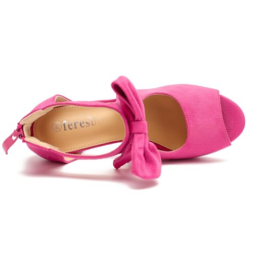 Image of fereshte Women's Bow Chunky Heel Sandals, Platform High Heel, Peep Toe, 3.94 Inch Block Heel