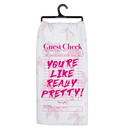 Koesus Coquette Pink Bow Kitchen Towels, Preppy Girly Bow Guest Check Decorative Hand Towels for Bathroom, You're Like Really Pretty Dish Tea Towel for Kitchen, 16x24 Inch