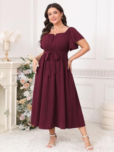 Image of SCOMCHIC Women Plus Size Maxi Dress Off The Shoulder Bridesmaid Formal Wedding Guest Belted Flowy A Line Long Dresses