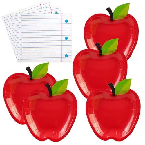 PUEVENYI 50Pcs Back to School Apple Paper Plates and Napkins - First Day of School Dessert Plates Disposable Tableware Set for Kindergarten Preschool Classroom Party Decorations Serve 25