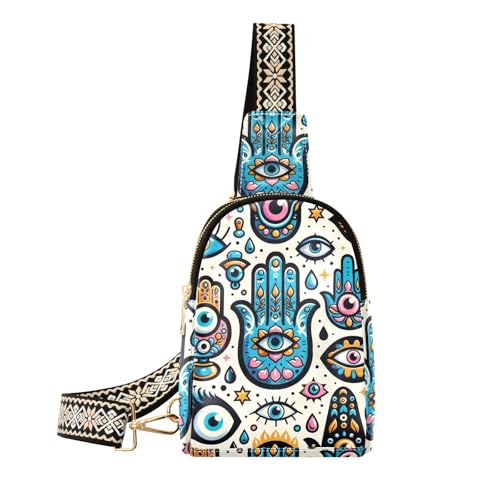 Augenstern Women Crossbody Sling Backpack Cartoon-hand-evil-eye Girl Chest Bag Daypack for Hiking Traveling