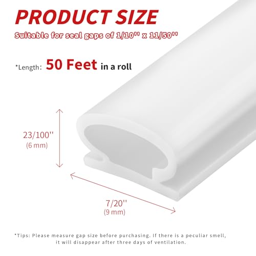 Image of 50 Feet D-Shape Rubber Weather Stripping Door Seal Strip, Self-Adhesive Backing Door Weatherstripping for Door Frame Insulation Large Gap, Easy Cut to Size with Tailor Scissors(White)