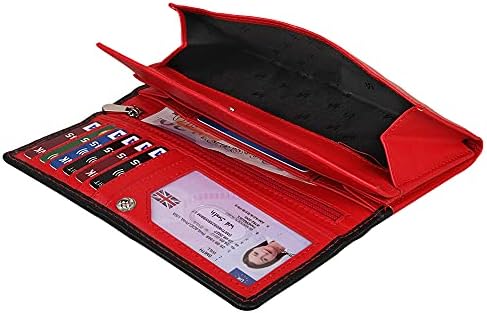 STARHIDE Ladies Purse Women RFID Blocking Genuine Leather Flap Over Long Clutch Wallet 5560 (Red Black)