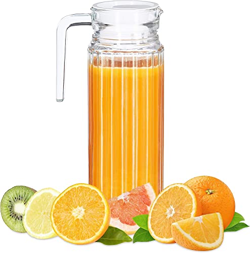 Image of 1.1 LTR Orange Modern Glass Pitcher with Lid - Set of 1, 1100 ML Jug for Water, Juice, Tea and Milk