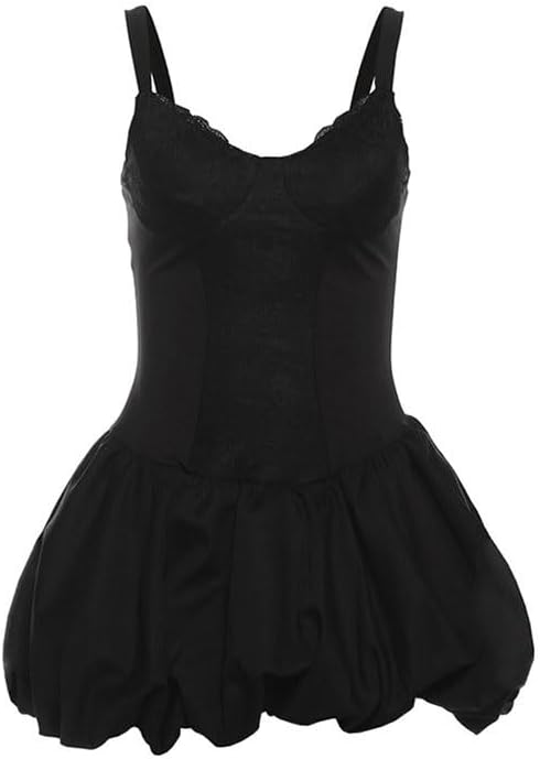 JSEIAJB Black Slim Fit Sleeveless Party Dress Fashion V-Neck Low Waist Suspenders Backless Dress Breathable Comfortable Short Skirt(Large)