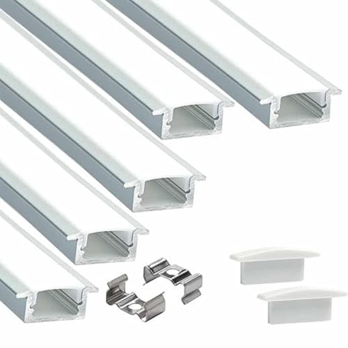 Image of 18x6mm LED Strip Lights 1Meter Aluminium Rectangular Conciled Profile Light Channels with Diffused Cover, End Caps and Mounting Clips Without LED Straight Linear (Pack of 5)