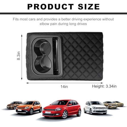 MUQIDA Car Center Console Armrest Pillow, Waterproof Leather Armrest Cushion with Cup Holder & Phone Holder, Memory Foam Arm Rest Box Cover Protector with Storage Bag for Most Cars (Stitch Black) by MUQIDA - Image 2