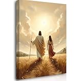Reatefoirn Leinwandbild, Jesus mit Frau, gerahmt, Jesus und Mädchen, die an sonnigen Tagen spazieren gehen, Gemälde, christliche Wanddekoration, Bilder für Kirche, Gebetszimmer, Frauen, Mädchen