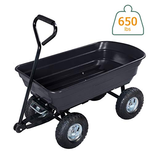 Giantex Dump Cart Garden Dumper 660 Lbs W/Heavy Duty Steel Frame Pneumatic Tires for Lawn Tractor Riding Mowers Yard Barrow Wagon Carrier