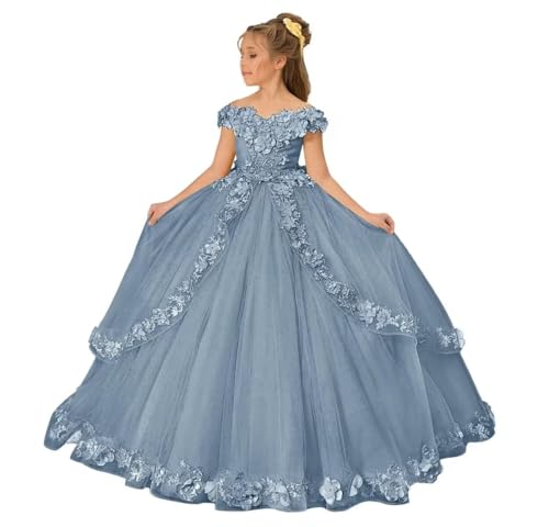 Tulle Pageant Dress for Girls Off The Shoulder Flower Girl Dresses 3D Floral Princess Ball Gown First Communion Dress