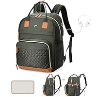 Diaper Bag Backpack - Extra Large Diaper Bag for 2 Kids Twin, Travel Baby Bags for Mom Dad 25-37L Expandable with Changing Pad Earphone Hole, Solid Green