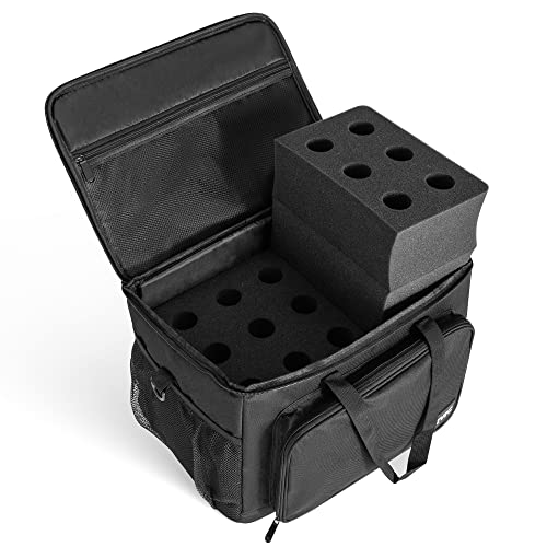 Ibivivic 15 Slots Wireless Microphone Bag With Foam, Microphones Nylon Bag With Shoulder Strap, Black #TOP4