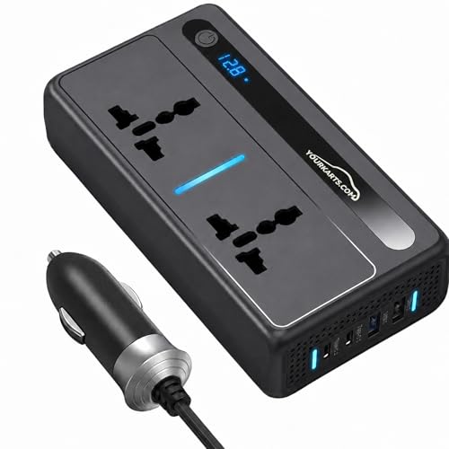 Image of YOURKARTS.COM 300W Car Power Inverter 12V DC to 220V AC Converter with 2 USB Ports + 2 Type-C Fast Charging + 2 AC Outlets + DC Socket | 7 Output Portable for Charger Laptop, Mobile, Travel