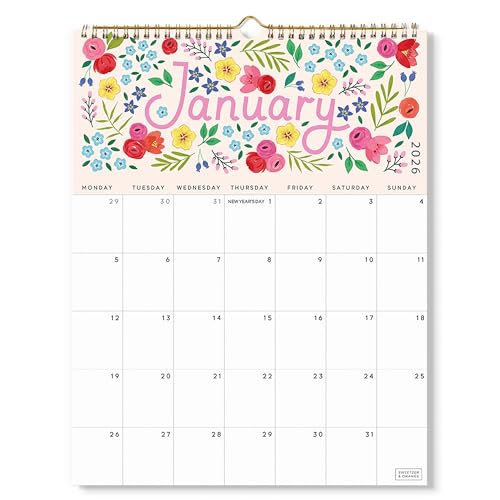 S&O Five Color Floral 2026 Wall Calendar - Tear-Off Monthly Calendar through December 2026-18 Month Academic Wall Planner - Hanging Organizer to Track Anniversaries & Appointments - 13.5x10.5”in
