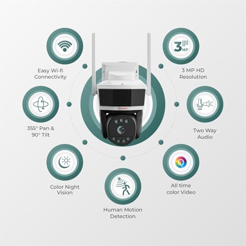 Image of Trueview 3MP Wi-Fi All Time Colour Mini Pan-tilt CCTV Camer | STQC Approved | 360 Pan Tilt | Human Detection | 2-Way Audio | Supports 256 GB Memory Card & Cloud | Alexa | T18290S 2026 Edition