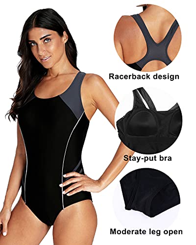 Image of beautyin Women's Colorblock Slimming One Piece Swimsuit Cross Back Bathing Suit