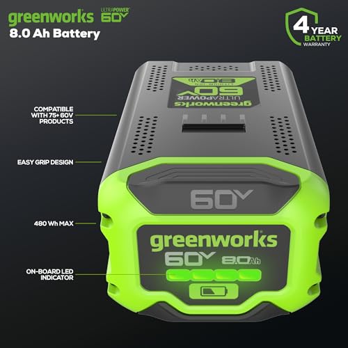 Image of Greenworks 60V 8.0AH Ultra Power Battery | Provides Fade-Free Power for Maximum Performance | Compatible with 75+ Greenworks Tools