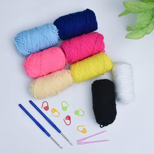 Image of picknMAKE Crochet Kit for Beginners with Wool Yarn, Crochet Hooks, Plastic Needles & Stitch Markers - DIY Learn to Crochet Set for Adults & Kids (All Tools Included)