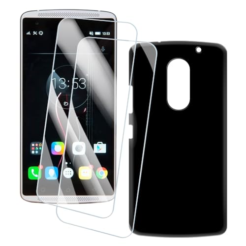 OAGELIM 2er Pack Bildschirm Schutzfolie + Hülle Kompatibel mit Lenovo Vibe X3 (5.5 Zoll) Künstlerisch Bedruckte Hülle & Gehärtetes Glas Kratzfest (Schwarz)