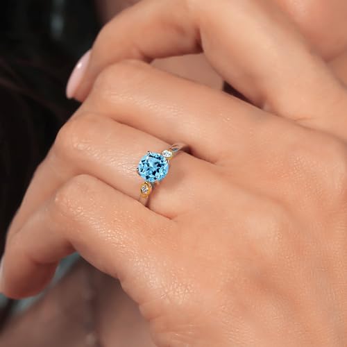 925 Silver and 10K Yellow Gold Swiss Blue Topaz and White Lab Grown Diamond 3-Stone Engagement Ring For Women (1.03 Cttw, Round 6MM, Gemstone November Birthstone, Available in Size 5,6,7,8,9)4