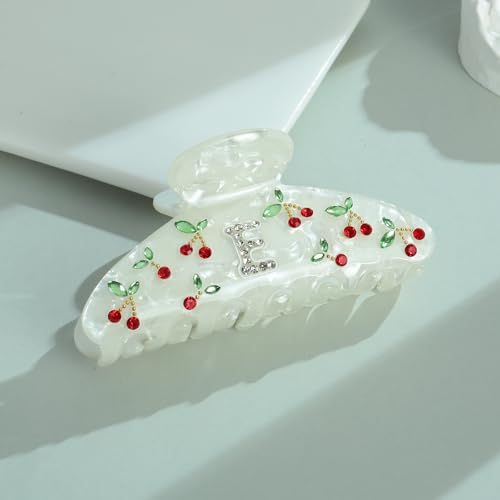 Image of LILIE&WHITE Christmas Gift Acrylic Cherry Letter Hair Clips For Women With RhinestonesInitial Hair Claws For Thick Hairs Trendy Monogram Large Clips Fashion Big Claw Clip Jewelry Gift Alphabet E