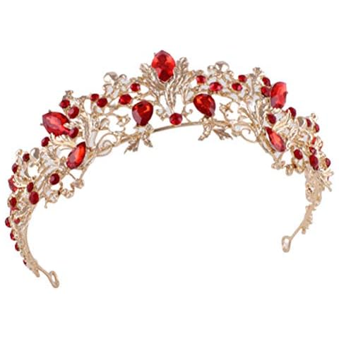 Lurrose Barock Krone Vintage Strass Braut Krone Retro Kristall Stirnband Haarschmuck Dekor für Frauen Damen Braut Prinzessin Geburtstag Hochzeit Party (rot und golden) Cover