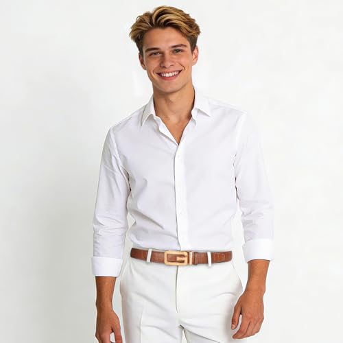 Image of Aurolran Men&Womens Leather Dress Belt Business Automatic Buckle Belt Color-Black Silver Gold