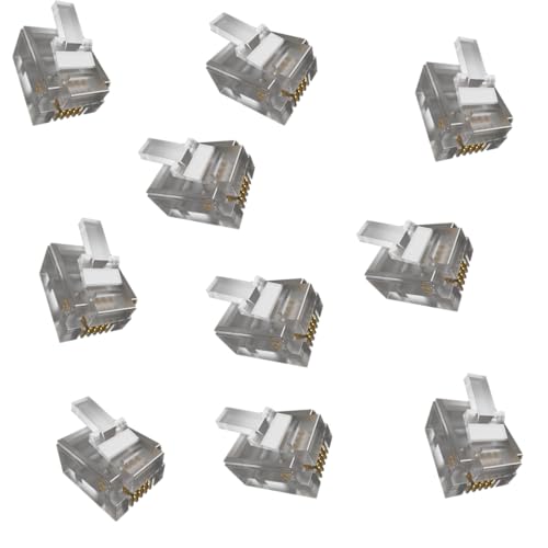 rhinocables RJ11 Ends Crimp Plugs Phone ADSL Modem Cable 6P4C Connectors 4 Contact Wires - Telephone Line End Connectors for Clear Communication, Ideal for Home and Office Use (10 Pack)