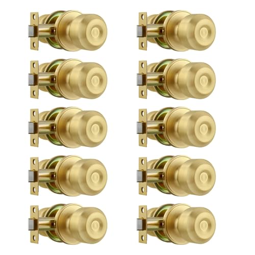 Leydebong 10 Pack Interior Door Knobs, Non Locking Interior Door Handles Without Keys, Finish in Satin Brass by Leydebong - Used condition - CA$24.61