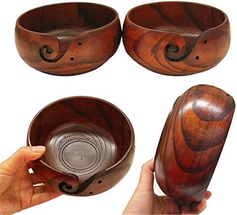 CHSEEO 8 Inches Rosewood Yarn Storage Bowl Wool Bowl with Elegant Design Knitting Bowls Crochet Holder Yarn and Thread Holder Knitting & Crochet Accessories #2