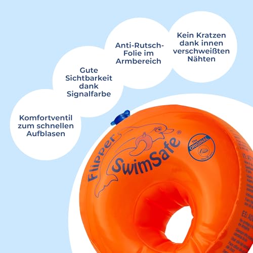 Flipper Swimsafe 1010 - Schwimmflügel für Babys ab 12 Monaten, sichere Schwimmhilfe mit unzerbrechlichem PE-Schaumkern zum Schwimmen lernen, Orange