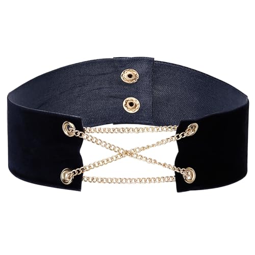 Daesar Halskette Choker Damen, Tattoo Kette Choker Breit 3.8MM mit Druckknopfverschluss Kropfband Tracht Halskette Verstellbar Dunkelblau