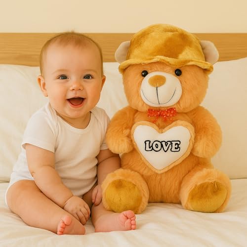 Image of GOLDENHUB Teddy Bear, Sweet Expression, and Huggable Size, Ideal Gift for Any Occasion, Perfect Companion for Children 30 CM Sitting with Cap Butter with Heart