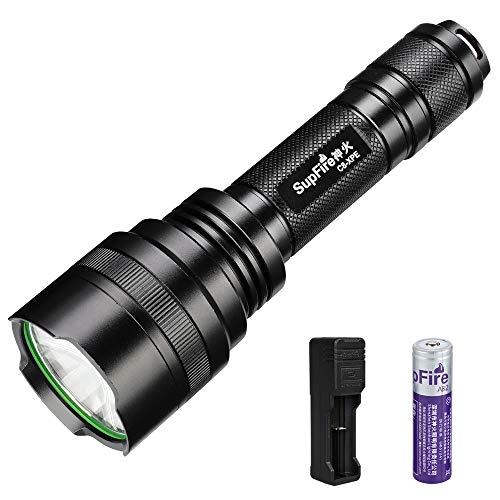 Supfire Linterna Táctica Antorcha a Prueba de Agua Super brillante 300 Lúmenes LED con Batería 18650 y Cargador de AC Incluido, 5 Modos de luz para Acampar, Ciclismo,etc.Modelo C8-XPE