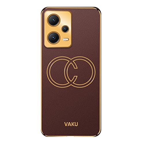 Image of Vaku Luxos Skylar Back Cover Case for Xiaomi Redmi Note 12 5G with Leather Pattern Design Gold Electroplated Soft TPU Cover| Shockproof Protective Case - Brown