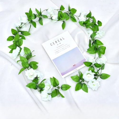 Kivivaka Guirlande de roses artificielles en soie de 4 m pour décoration de maison, mariage et jardin, 9 têtes, fleurs de 8 cm, rose/violet/rose pour rouge/blanc