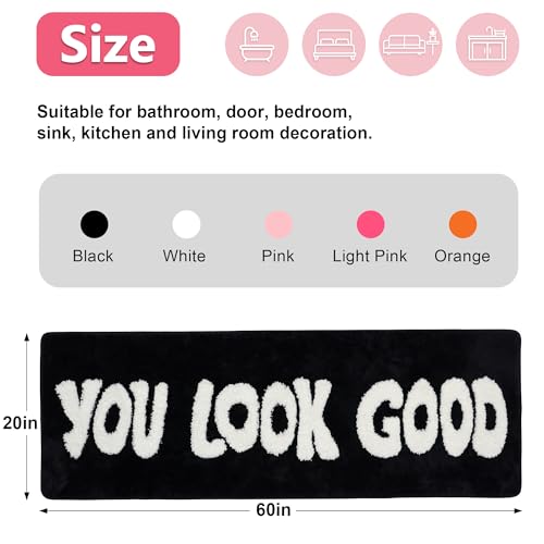 Oturgor You Look Good Runner Rug Black Bathroom Rug Long Bath Mat Funny Bathroom Decor for Bathtub,Bedroom and Shower,20"x60" by Oturgor - Used condition - Image 2