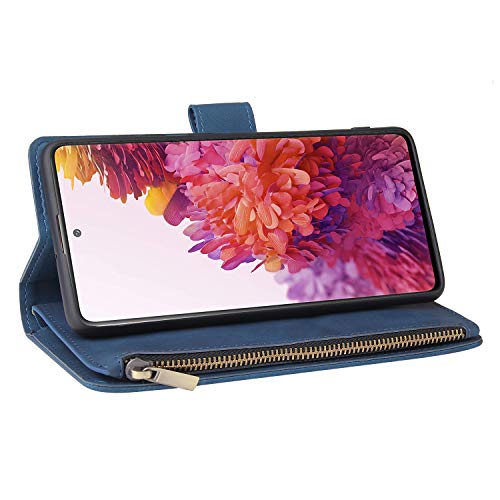 Lbyzcase Phone Case For Galaxy S20 Ultra,Samsung S20 Ultra 5G Wallet Case,Luxury Folio Flip Leather Cover[Zipper Pocket][Wrist Strap][Kickstand ] For Samsung Galaxy S20 Ultra(Blue) #TOP4