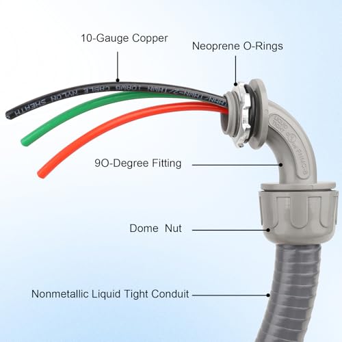 1/2Inch Power Whips Assembly, 4FT Nonmetallic Liquid Tight Flexible Conduit Wire with 3 Conductors 10 Gauge THHN Electrical Wires, A/C Hook-up Whip Kit Electrical Wire(4FTx1/2Inch) by Kimbluth - Image 6