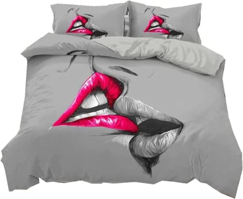 LEXAHO Couple Housse de Couette Embrasser Kiss Ensemble de Literie Saint Valentin Cadeau (Love kiss4,200x200cm+50x75cmx2) Cover