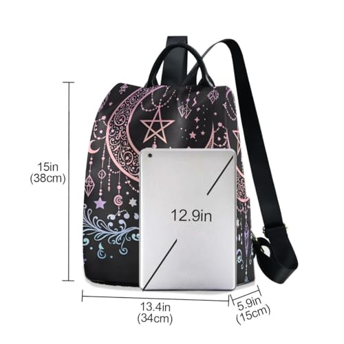 Image of ALAZA Boho Chic Style Star Pentagram Keys Feathers Backpack for Daily Shopping Travel