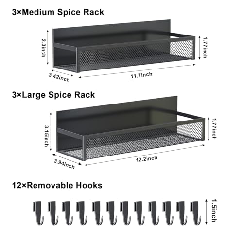 Image of Aufworld Magnetic Spice Rack for Refrigerator, 6 Pack Magnetic Shelf, Fridge Magnet Organizer with Moveable 12 Hooks, Magnetic Fridge Shelf for Kitchen Organization and Storage (6 Pack)